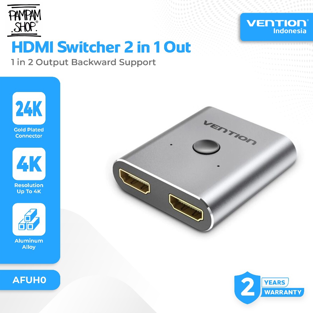 VENTION AFUH0 HDMI Switcher 2 In 1 Out Backward Support 1 In 2 Out Bi-Direction Switc Support 4K 2K 