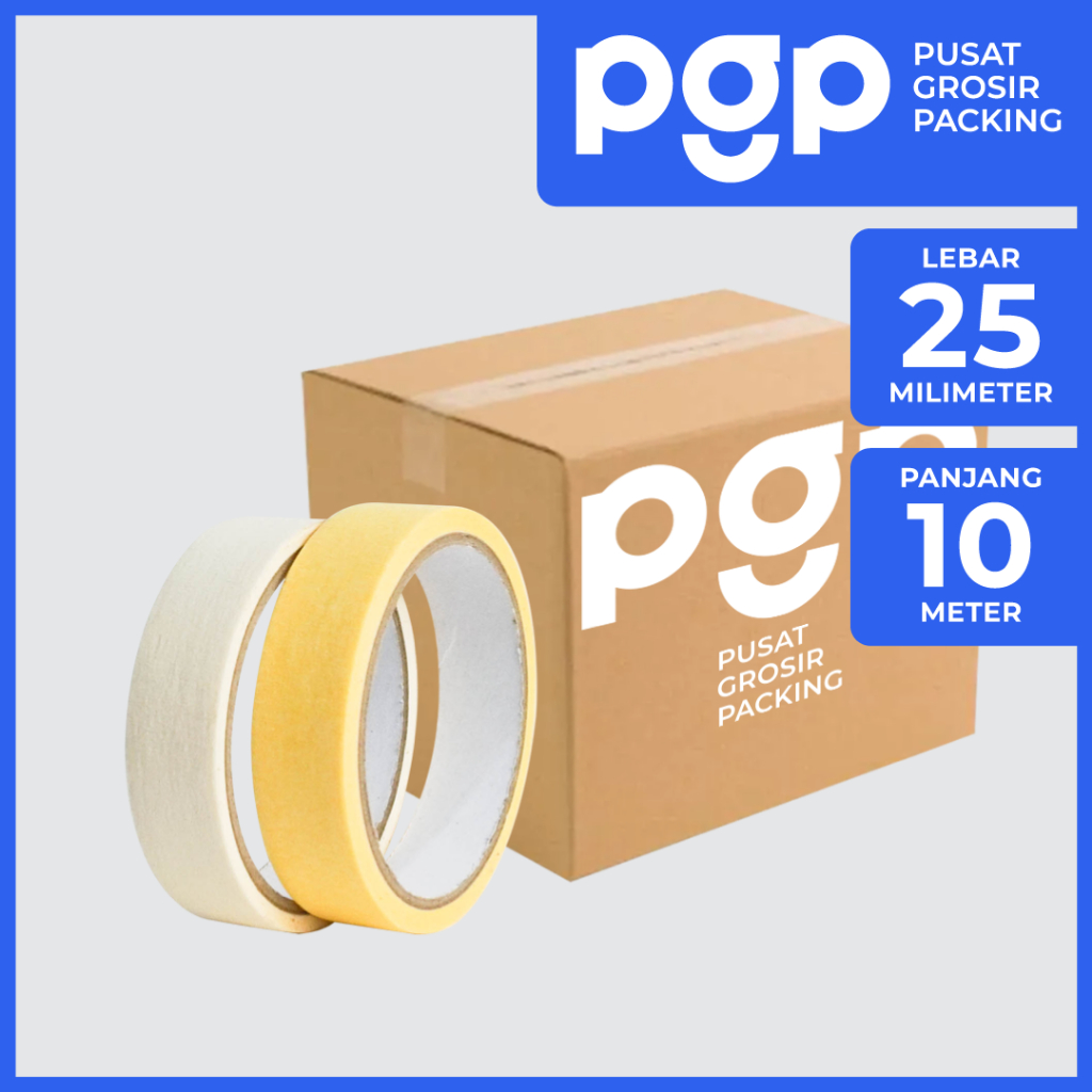 

Lakban Kertas / Masking Tape Cream / Kuning 24mm x 10 Meter | 1 Dus Isi 144 Pcs/Roll | Lakban Murah Berkualitas