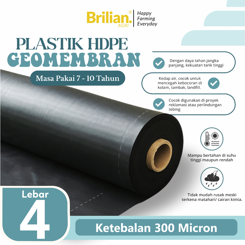 Geomembran HDPE Tebal 300 Micron Lebar 4 Meter
