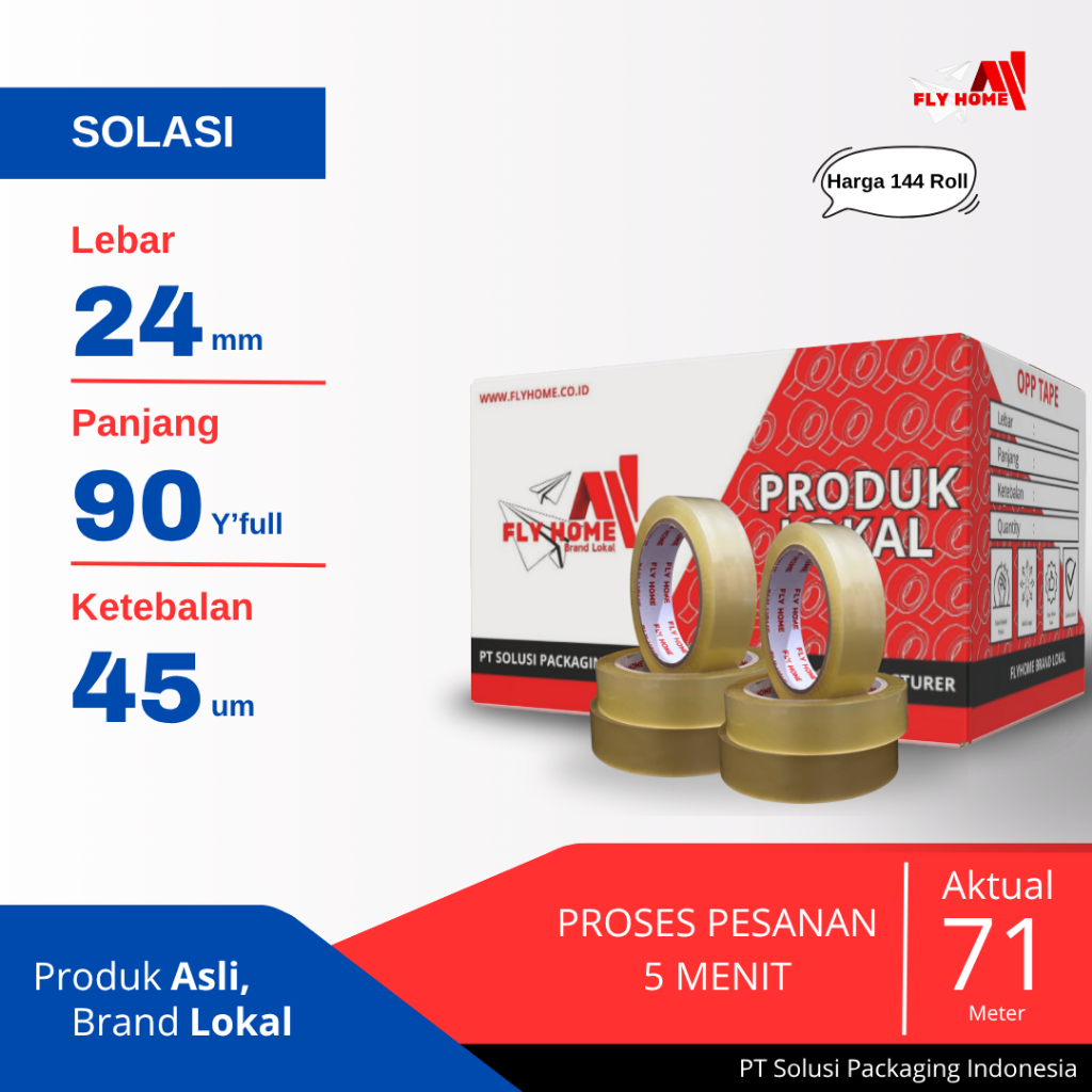

FLYHOME Lakban solasi 90yard 1inci 24x90 yard 1 dus - 144rolls selotip toples