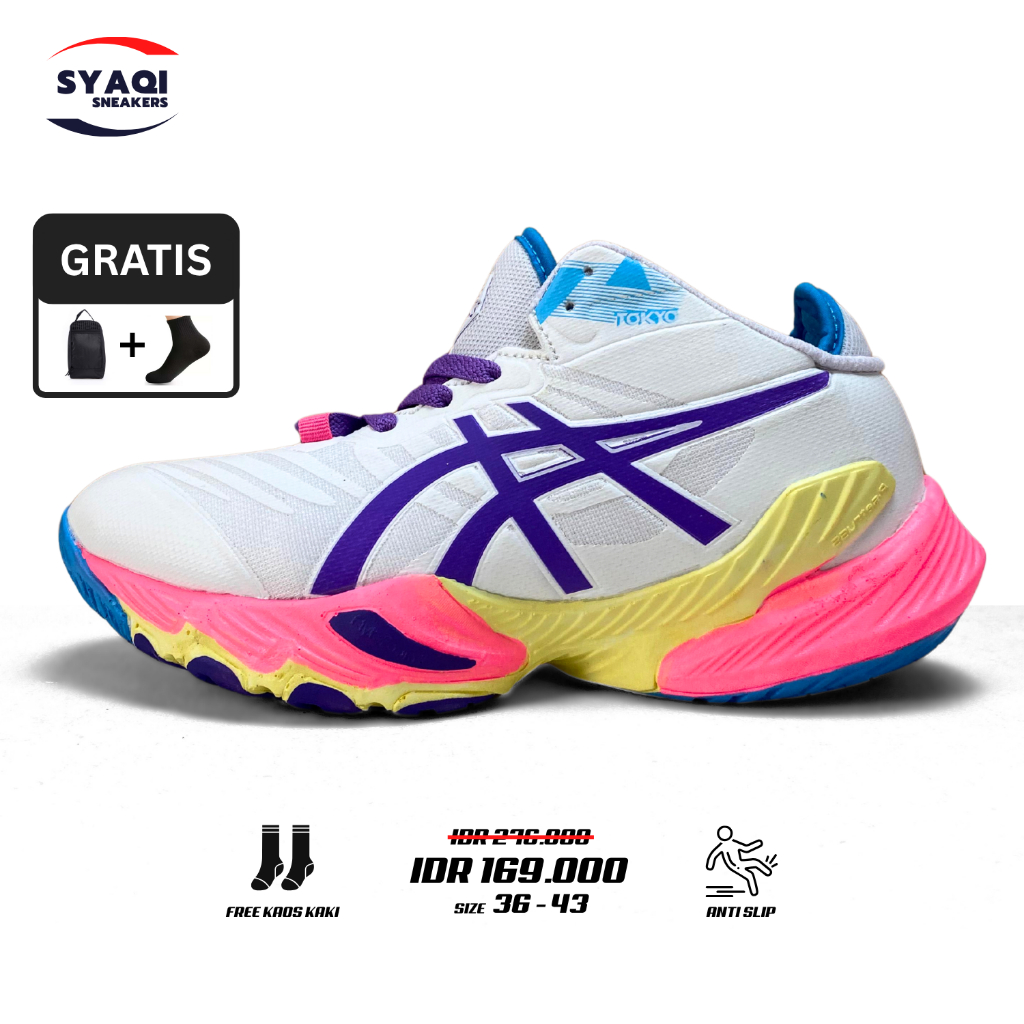Syaqi Sneakers - Sepatu pria olahraga volly premium quality VOLLY ASICS METARISE Putih Ungu