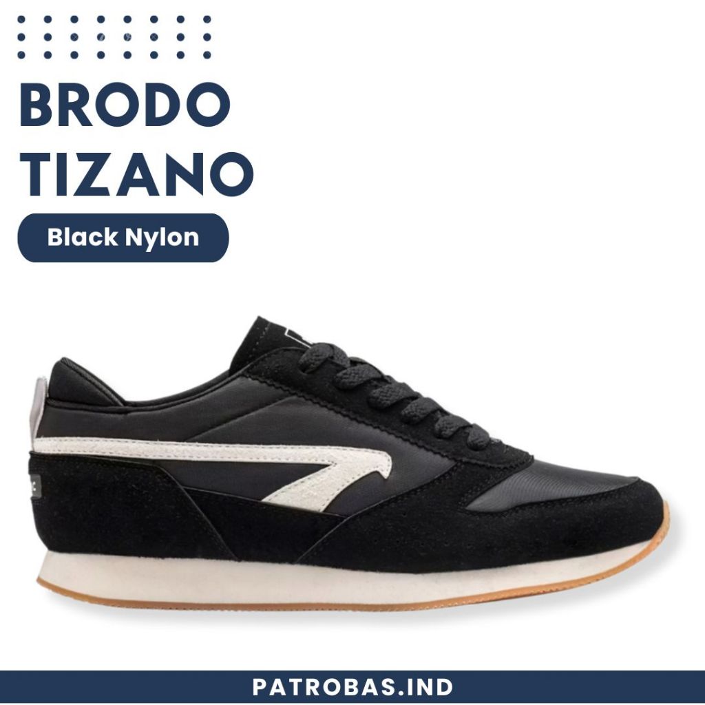 BRODO Tizano Black Nylon Original Sepatu Sneakers Casual Sport Pria Hitam Putih