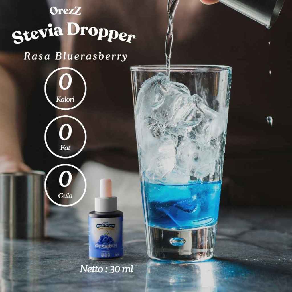 

OREZZ Stevia dropper tetes 30ml SUGAR FREE Sweetener Pemanis Bebas Gula rasa Bluerasberry Pengganti Gula 0 Kalori Gula Diabetes Diet
