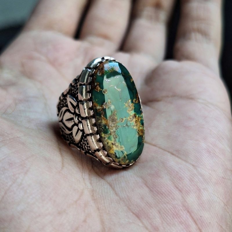 Natural Batu Pirus Persia Hijau Dondong Serat Emas