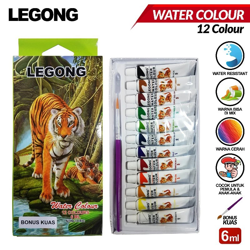 

SET CAT AIR / WATER COLOUR LEGONG 12 WARNA 6 ML FREE KUAS