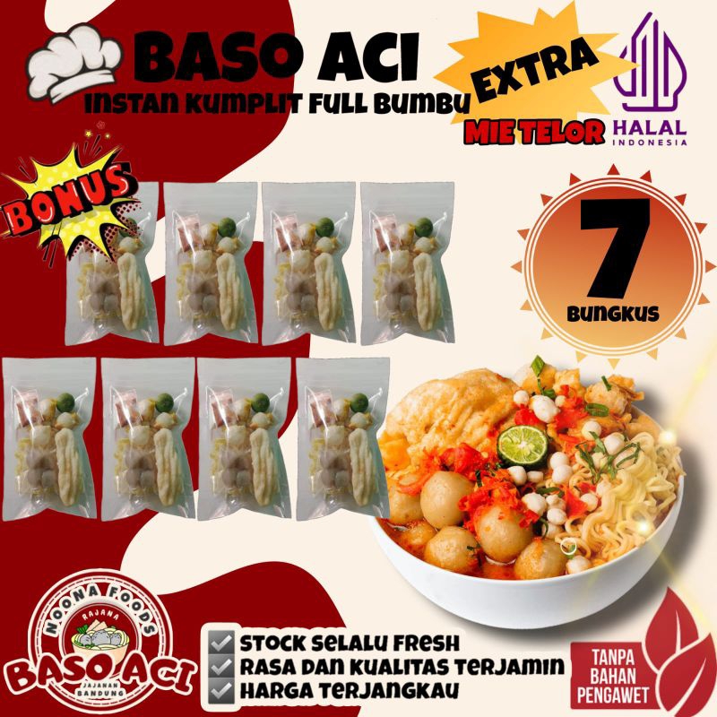 

[ PAKET AMBYAR 7 BUNGKUS + BONUS 1 BUNGKUS ] Baso Aci Instan Khas Bandung Komplit Full Bumbu Pedas EXTRA Mie Telor / Baci Kuah /Bakso olahan / Boci Homemade - Makanan Cemilan Viral