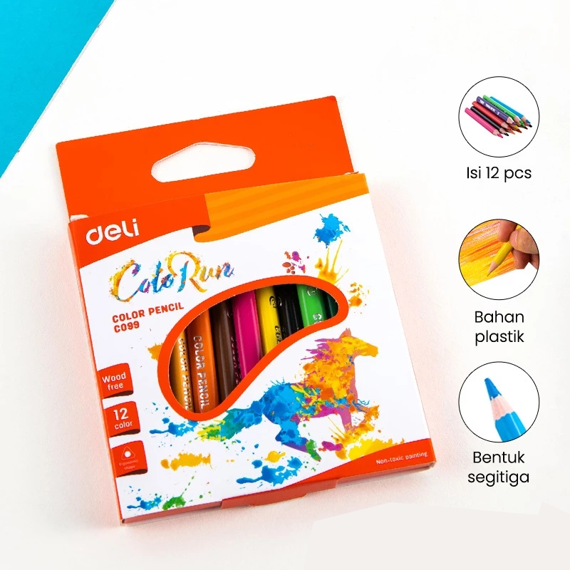 

Deli Pensil Warna 12 Warna Bebas Kayu, Warna Terang, Pegangan Segitiga EC09900
