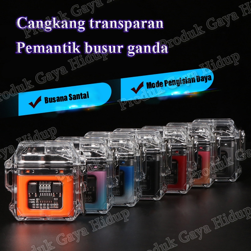 Korek Api Elektrik Fingerprint Touch Sensor LED Display Transparan Shell Tahan Air Pulsa Elektronik 