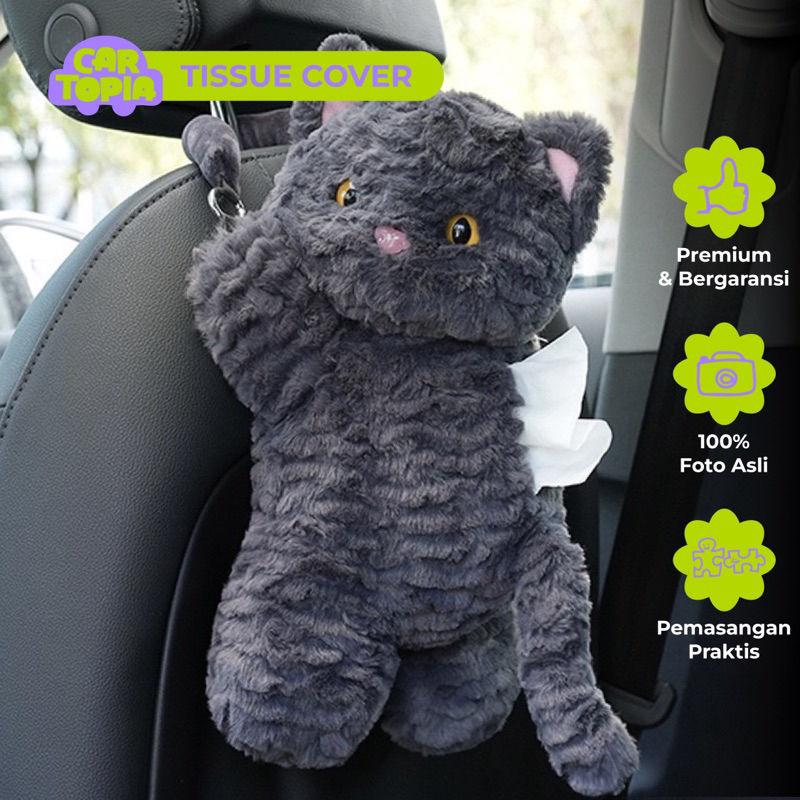 CARTOPIA Tempat Tisu Mobil Kucing Aksesoris Mobil Lucu Kotak Tisu Boneka Organizer Mobil