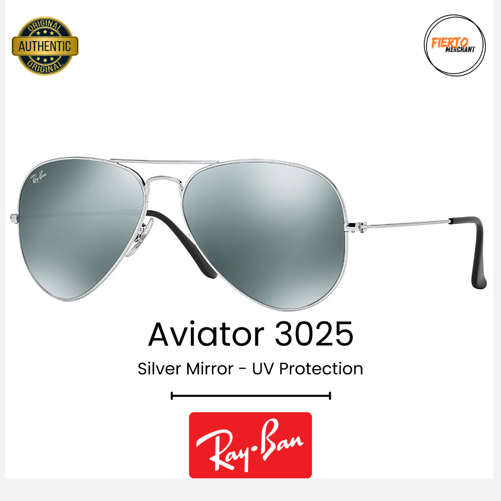 Kacamata Rayban Aviator 3025 Ori/Original Metal Sunglasses Lensa Kaca Anti UV Protection Size 58 Sil