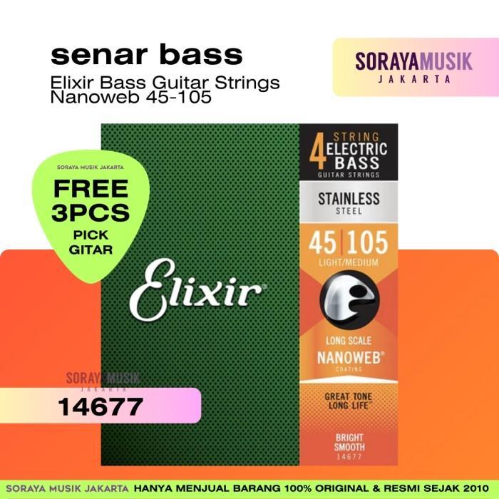Elixir Bass Guitar Strings 14677 Nanoweb 45-105