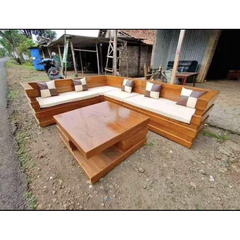 Kursi tamu minimalis//Kursi tamu sudut minimalis kayu jati