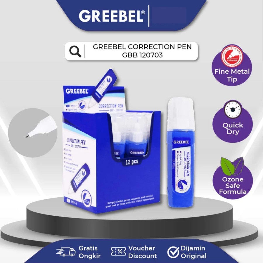

CORRECTION PEN | TIPE X CAIR GREEBEL | GBC 120703 | TIPE EX TIP EX / Kualitas Baik (1 pak = 12 pcs)