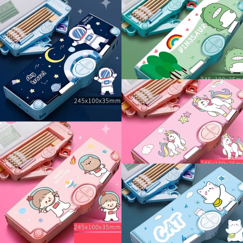 

KODE C72F Kotak Pensil Mekanik Serbaguna Anak Sekolah Mekanik Multifungsi Fullset Penggaris Gunting Original