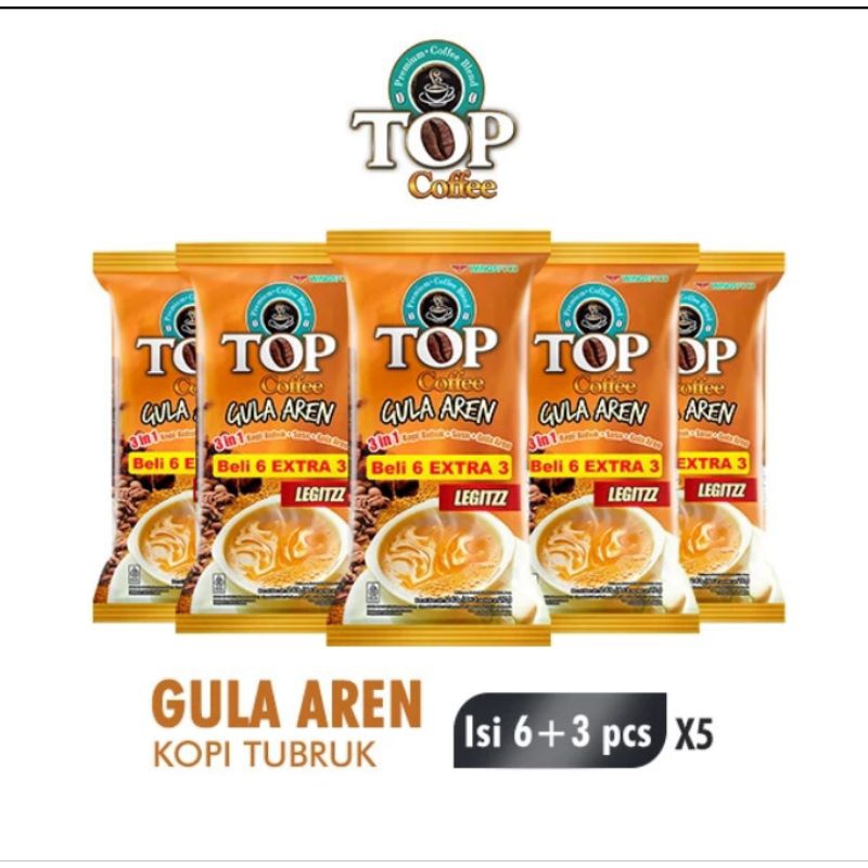 

Top Coffee Kopi Instan Susu Gula Aren Tubruk 3in1 27gr Isi 9 pcs x 5