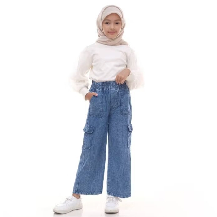 kulot jeans anak cargo #2/celana jeans cargo anak perempuan/kulot cargo anak perempuan