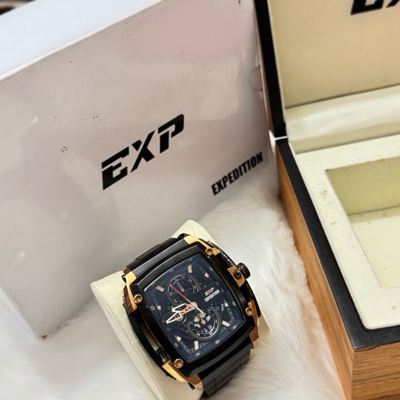 Dijual Cepat Jam Mewah dan Elegan Expedition, EXP 3008 MC Hitam Rosegold Rantai