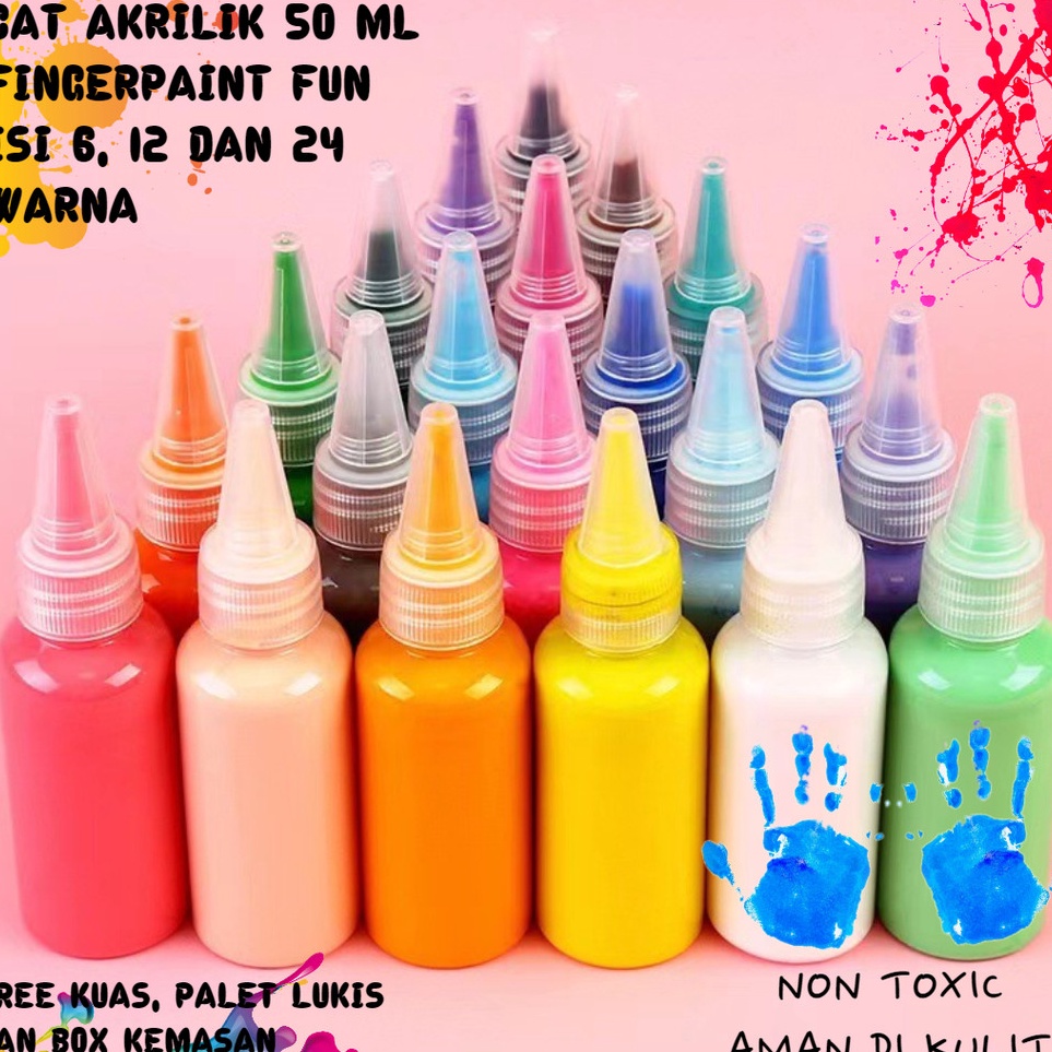

KODE D97X CAT AKRILIK NON TOXIC FINGER PAINT SET 6 12 DAN 24 WARNA ISI 5ML PERBOTOL FREE KUAS PALET DAN BOX