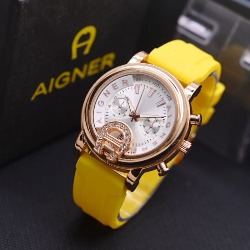 Jam Tangan Fashion Wanita Aigner Chrono Model Tali Rubber Free Box