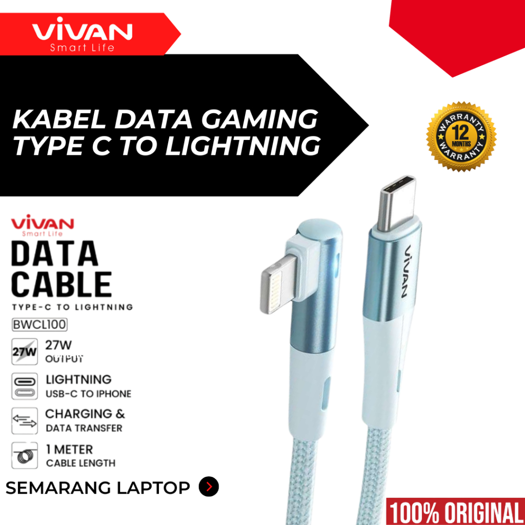 VIVAN BWCL100 Kabel Data Gaming iPhone Type C to Lightning Fast Charging PD 27W charger