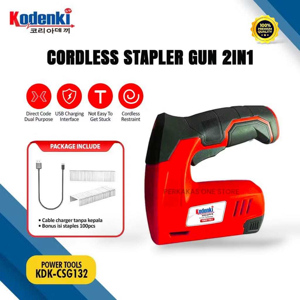 

CORDLESS STAPLES GUN 2 IN 1 STAPLES TEMBAK BATERAI 4V KDK-CSG132 ORIGINAL KODENKI / STAPLES GUN TACKER
