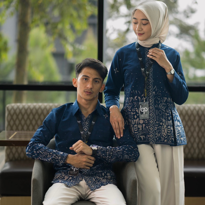 Unik Couple Batik Atasan Pria Wanita Blouse Kemeja Premium Lapis Trikot