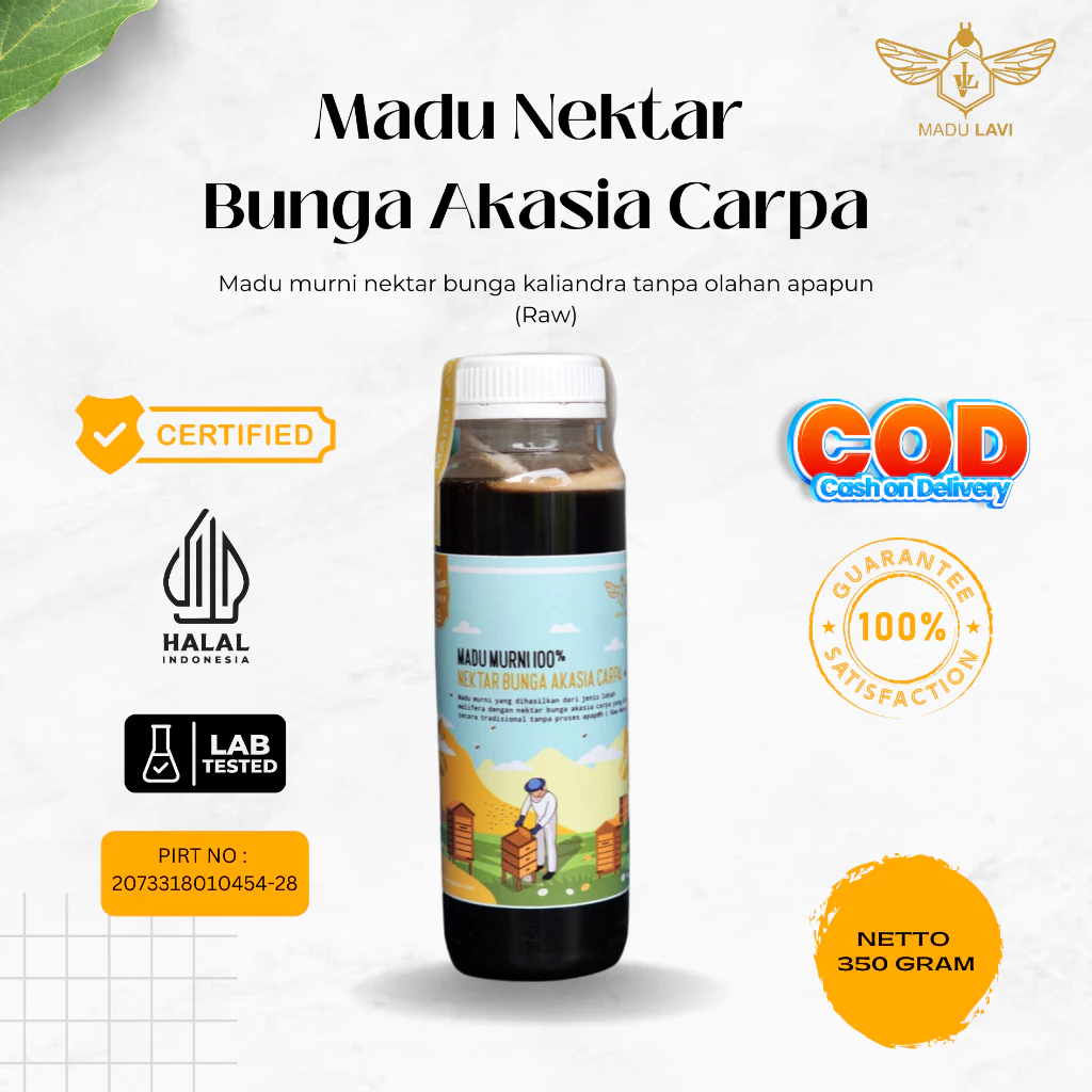 

Classica2106 Madu Lavi Nektar Akasia Carpa Asli 350 Gram Madu Murni 100% Alami Tanpa Proses