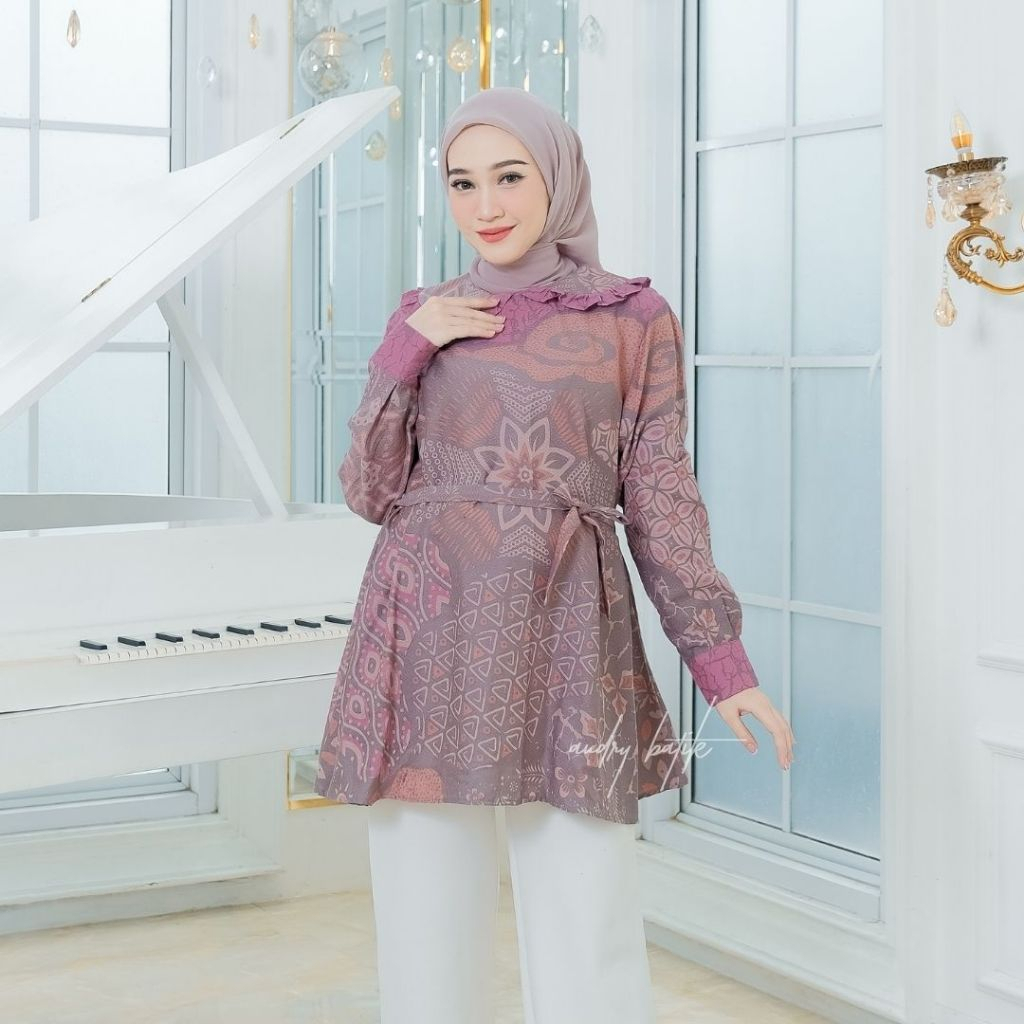 Audry Batik - Sharena - Batik Lebaran Wanita Panjang Hijab Motif Abstrak Pink Tosca