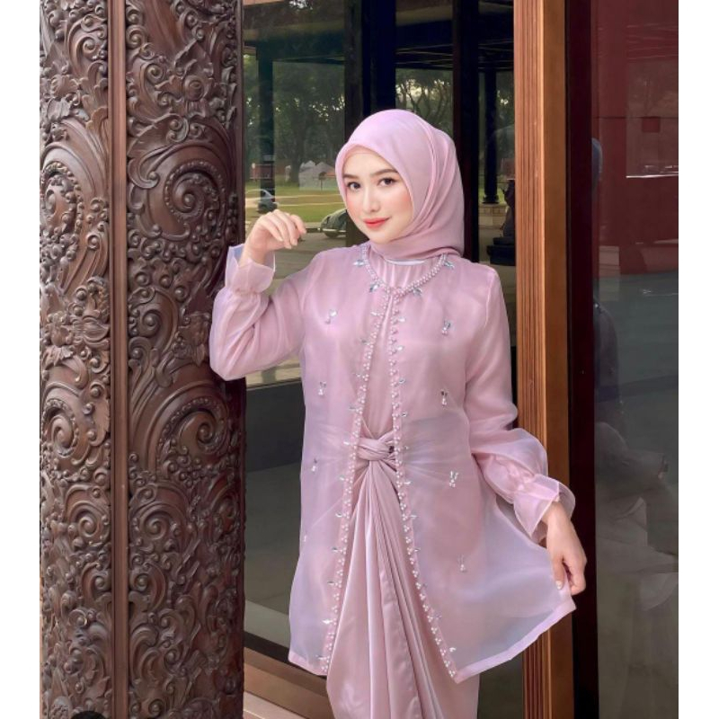 Jemma Outfit Outer Organza Cardigan Wanita Polos Kekinian Korean Hijabers Kondangan Mewah Premium
