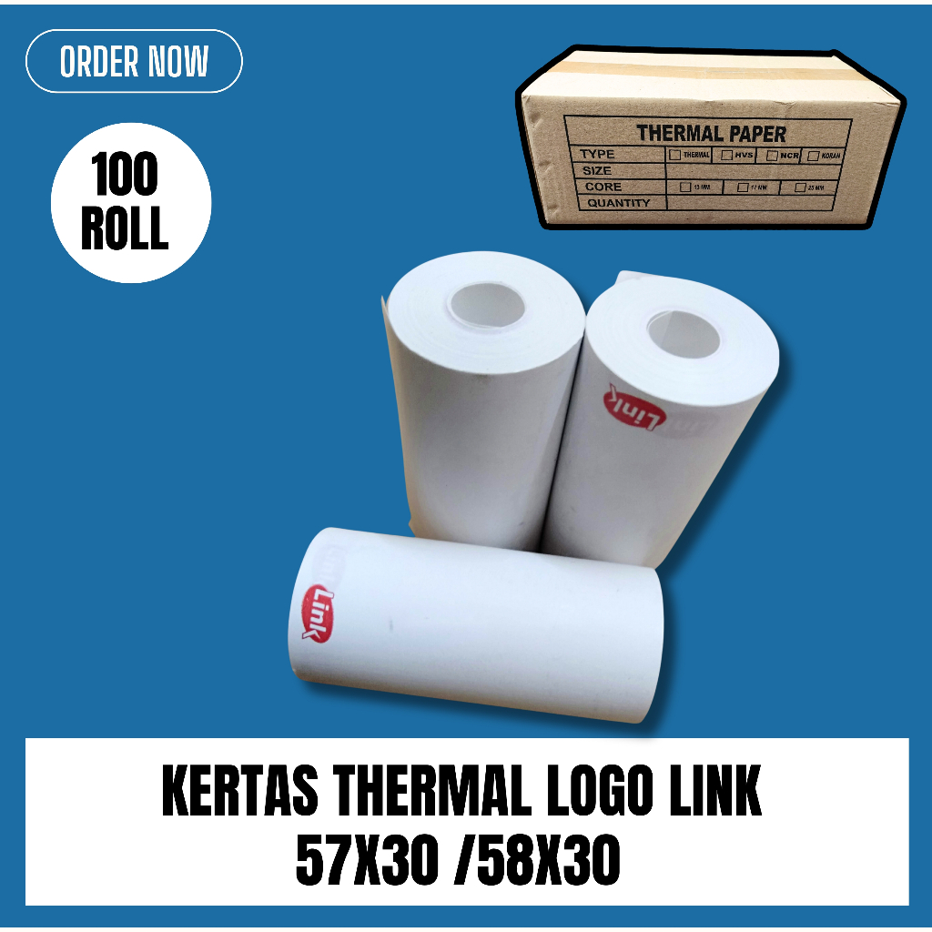 

100 ROLL KERTAS THERMAL LOGO LINK 57X30 / 58X30