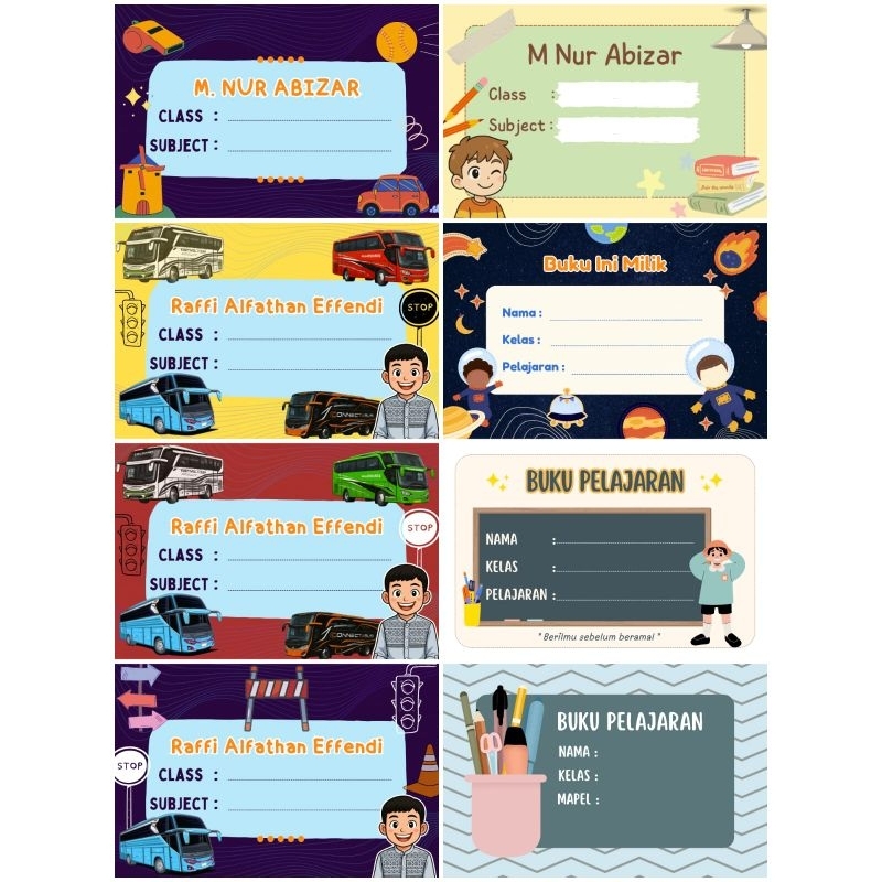 

30 Pcs sticker mapel buku sekolah custom teks design anak laki laki part 2
