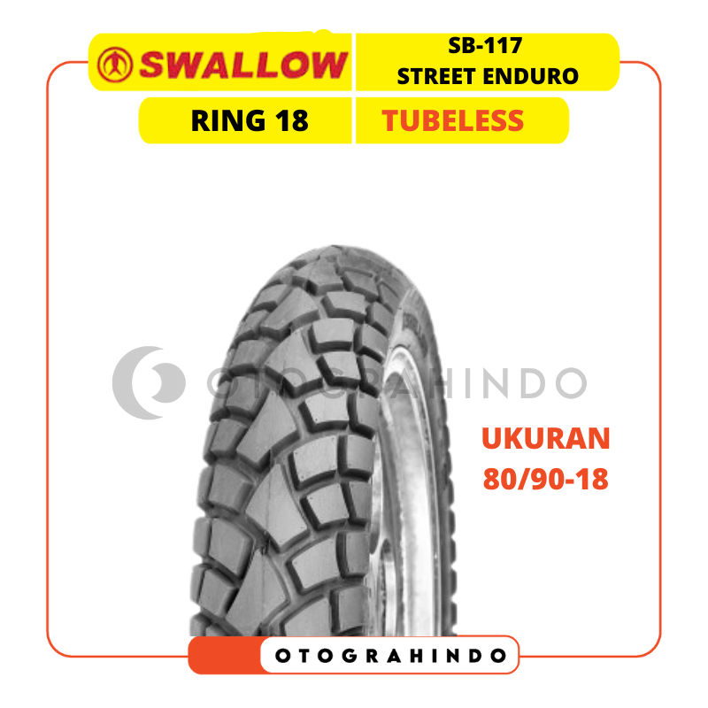 BAN LUAR MOTOR SWALLOW STREET ENDURO SB-117 UKURAN 80/90-18 RING 18 TUBELESS DUAL PURPOSE