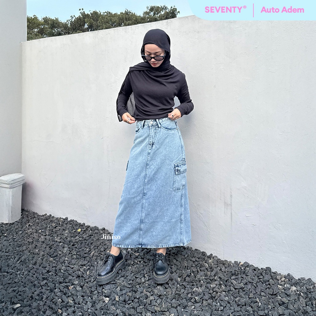 JINISO - Highwaist Rok Cargo Jeans Panjang 983 SEVENTY
