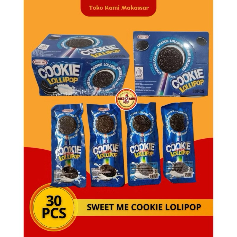 

cookie lolipop yaitu permen yang berbentuk biskuit isi 30 pcs/box