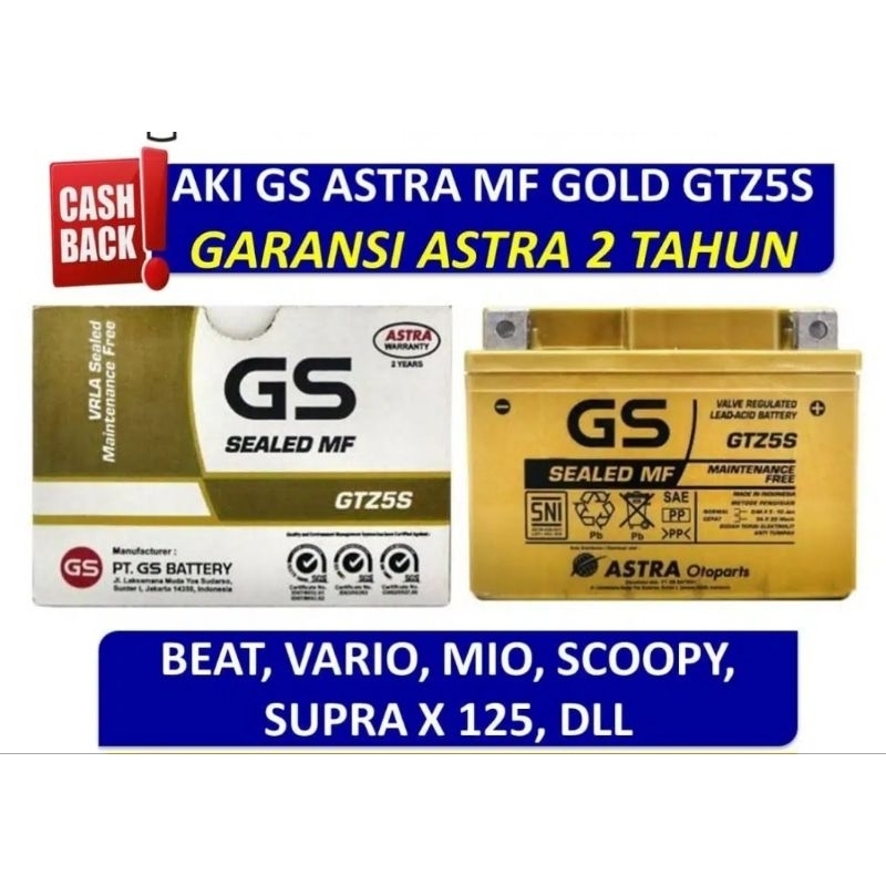 Aki Motor GS ASTRA MF Gold GTZ-5S GTZ5S - Motor Honda Vario, Honda Beat, Honda Scoopy, Honda Revo, H