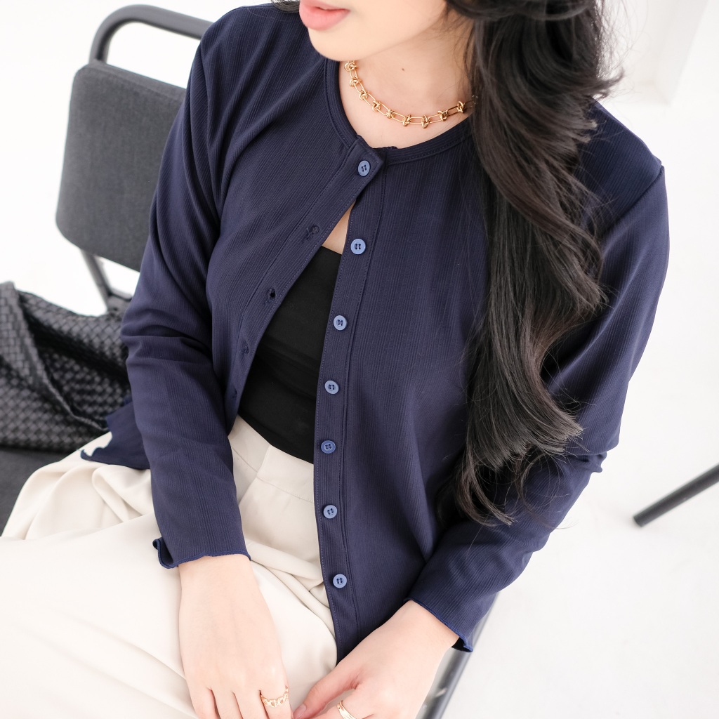 IE.DEMODE Na-Ri Cardigan Wanita Polos Lengan Panjang Muji