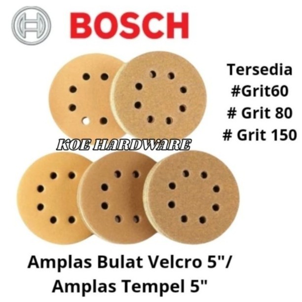 Amplas Bulat Velcro 5" Grit 60,80,150 BOSCH 100% ORIGINAL/Amplas Tempel 5 inch BOSCH
