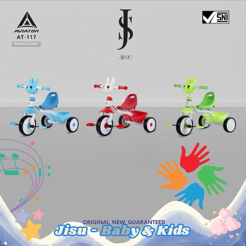 AVIATOR TRICYCLE AT-117 ( MUSIC + LAMPU ) Sepeda Anak Roda Tiga Karakter Kelinci
