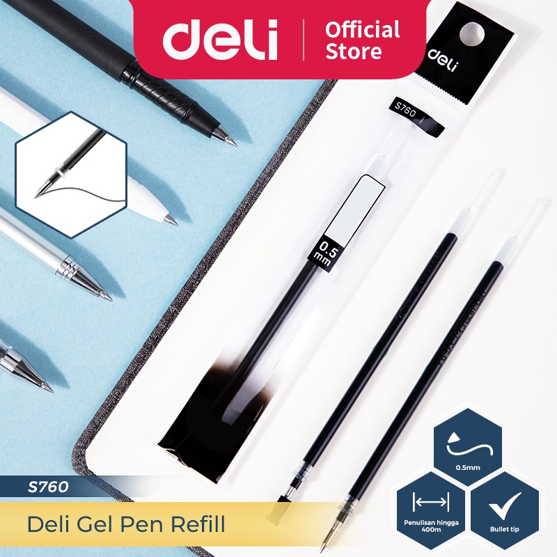 

Deli Gel Pen Refill / Isi Ulang Tinta Pulpen Gel Hitam 0.5 mm Isi 20 pcs Bullet Tip S760-20PCS