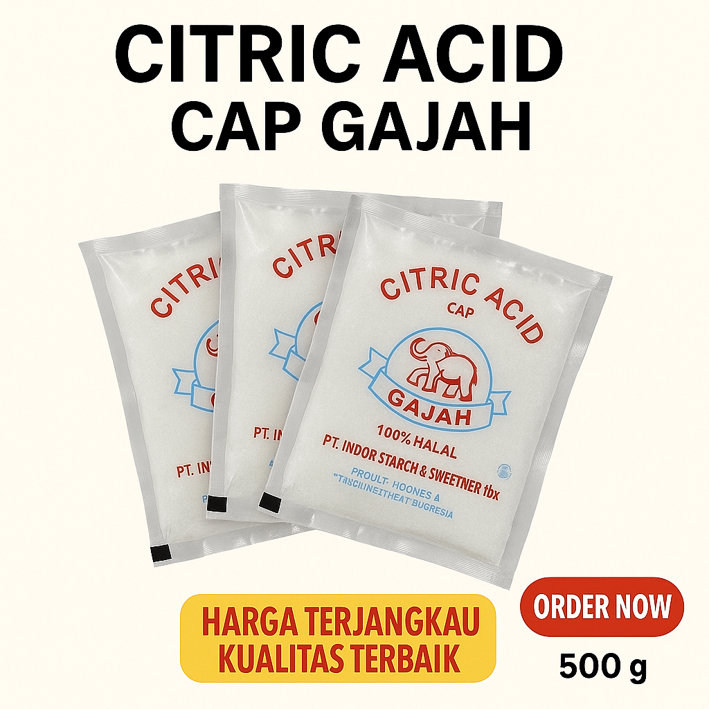 

CITRIC ACID 50 GR CAP GAJAH ASAM CITRUN SITRAT PENGATUR KEASAMAN