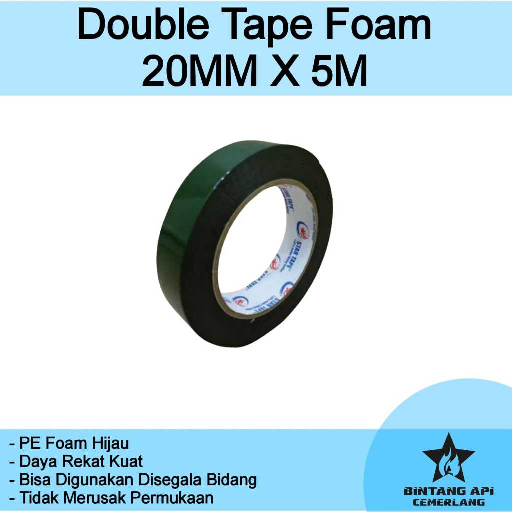 

Double Tape Foam 1 Inch x 5 Meter Full / Double Tape Foam 20MM x 5M / Solatip Lakban Busa Hijau