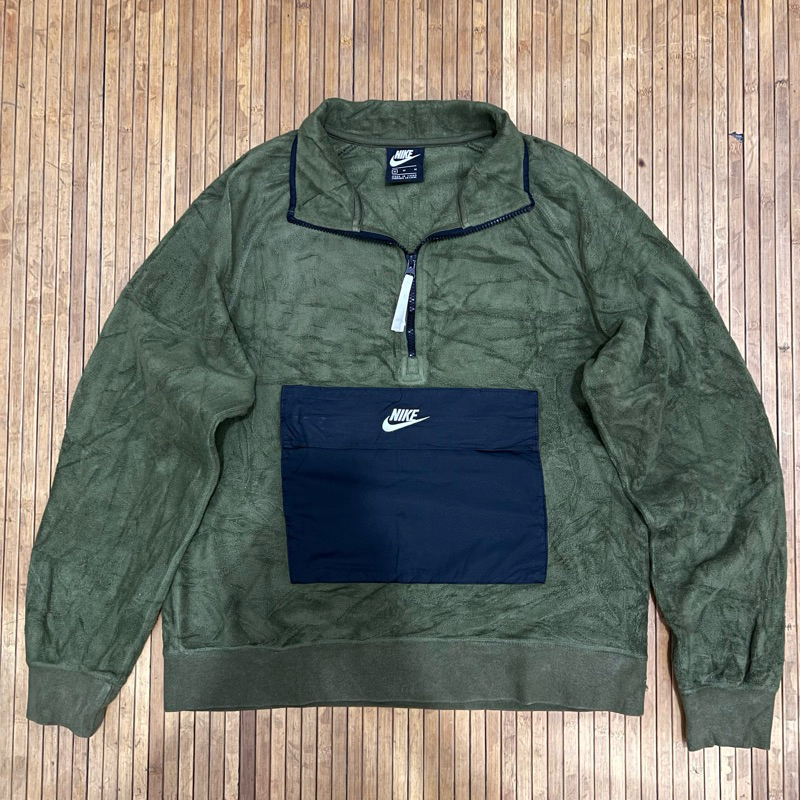 NIKE SPORTWEAR ANORAK FLEECE HALF ZIP BORG GREEN SWEATER JACKET