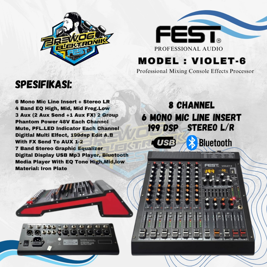 ORIGINAL PRODUK BREWOG FEST INDONESIA MIXER VIOLET 6 || 6 CHANNEL