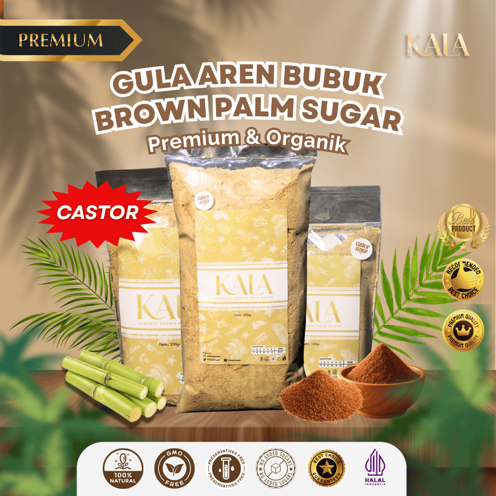 

KALA Gula Aren Bubuk - Brown Palm Sugar (CASTOR) - Gula Aren Halus Premium - Gula Semut Organik - Gula Palem - Gula Kastor