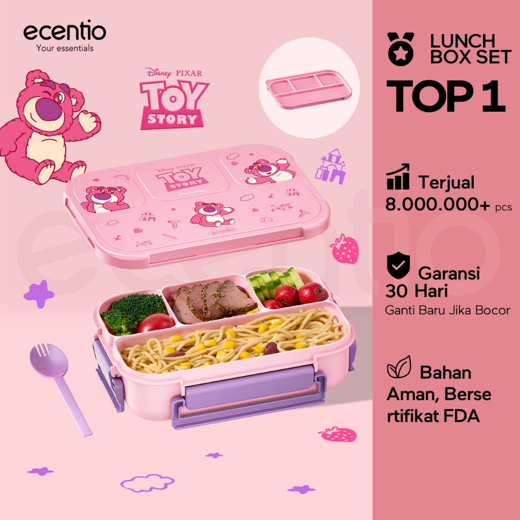 [Orignal] ecentiokids tempat makan anak Disney  Lotso & Stitch lucu sekolah BPA free bayi anti tumpa