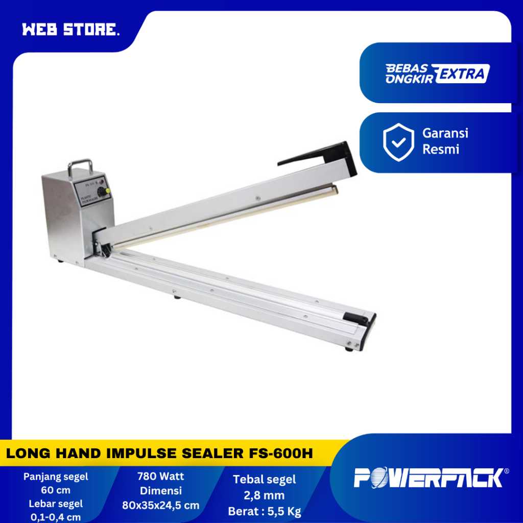Impulse Sealer 50cm 60cm 80cm 100cm Mesin Segel Laundry Alat Press Plastik Foil Panjang POWERPACK FS