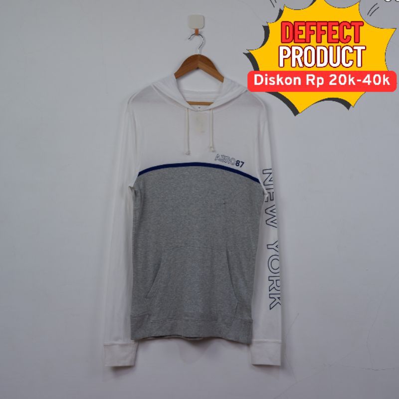 [Deffect] Kaos Hoodie AEROPOSTALE Long Sleeve Colorblocked Hoodie Shirt | White - Gray