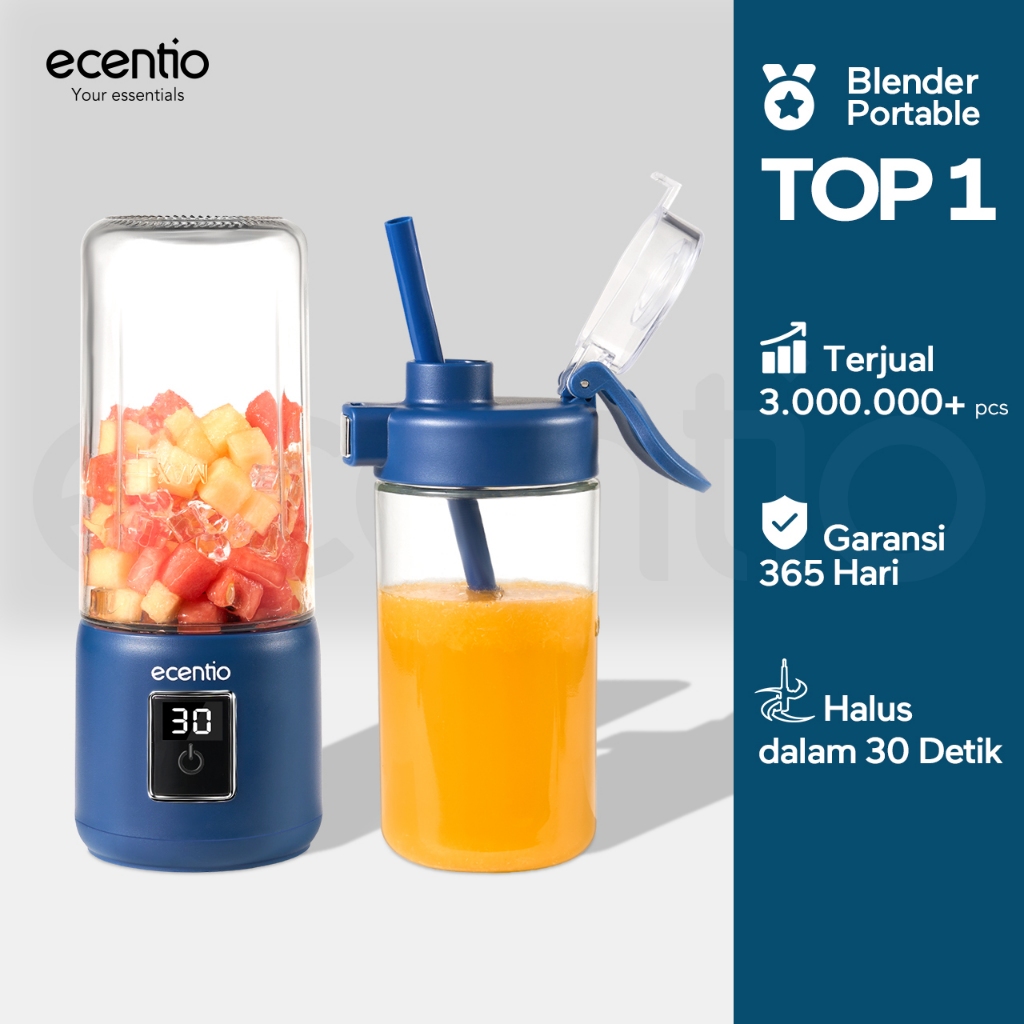 ecentio Kaca blender 12 Mata Pisau Portable layar sentuh LED 500ml double cup glass juicer
