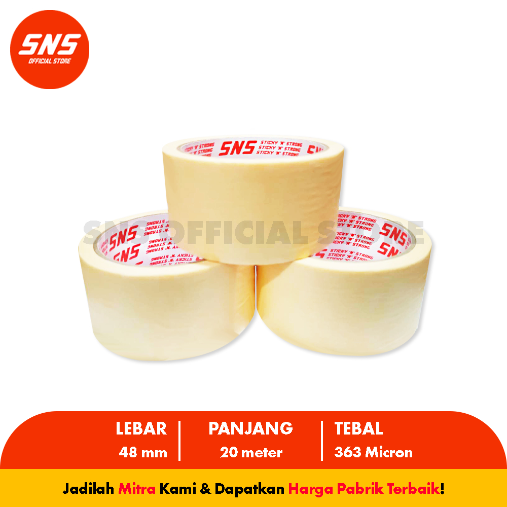 

LAKBAN KERTAS / MASKING TAPE 2 inch ( 48 MM x 20 METER ) SNS Sticky N Strong