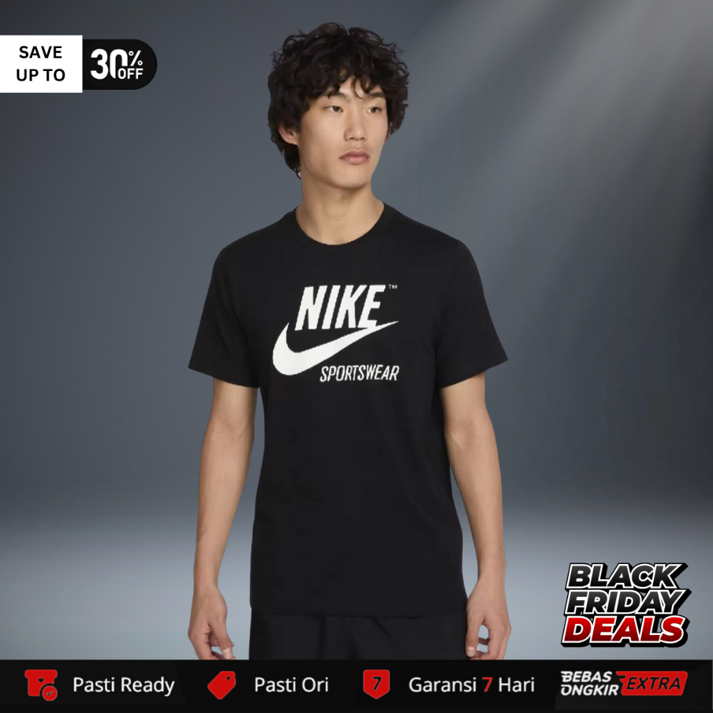 Kaos Nike Pria Crew Logo Nike Sportswear T-Shirt - Black